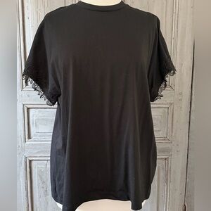 COS Black Tee with Lace Trim Sleeves